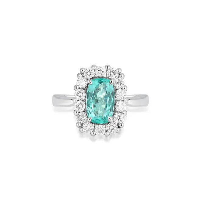 Anel High Alta Joalheria retangular de Turmalina Paraíba ouro branco 18k com Diamantes 3