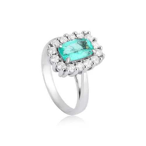 Anel High Alta Joalheria retangular de Turmalina Paraíba ouro branco 18k com Diamantes