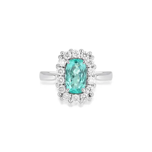 Anel High Alta Joalheria retangular de Turmalina Paraíba ouro branco 18k com Diamantes
