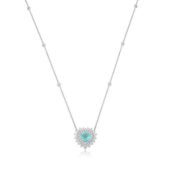 Gargantilha High Alta Joalheria ouro branco 18k coração de Turmalina Paraíba com Diamantes 1