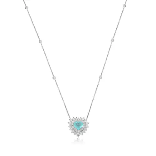 Gargantilha High Alta Joalheria ouro branco 18k coração de Turmalina Paraíba com Diamantes
