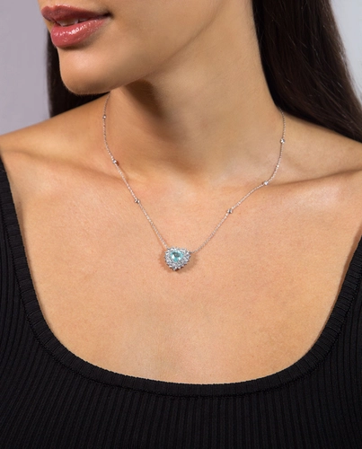 Gargantilha High Alta Joalheria ouro branco 18k coração de Turmalina Paraíba com Diamantes