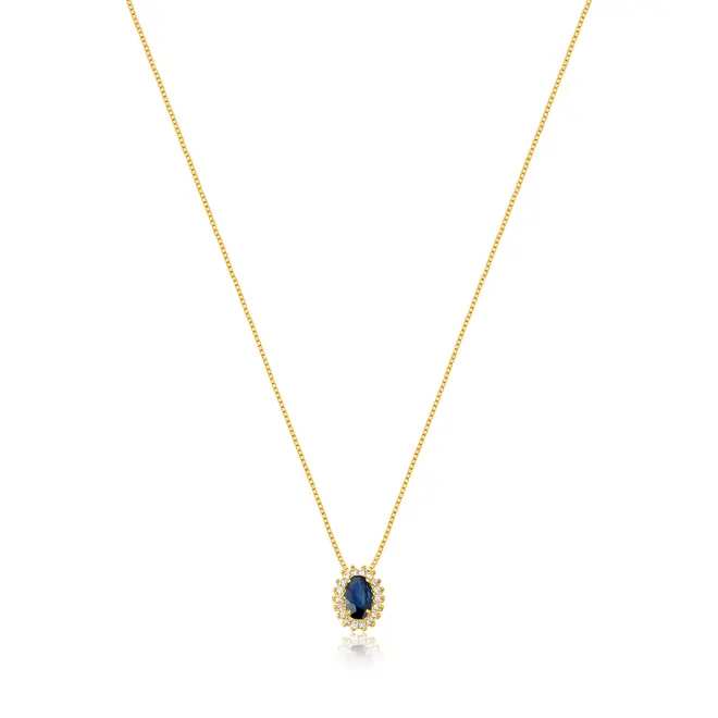 Gargantilha Liz ouro 18k pingente de Safira azul e Diamantes 1