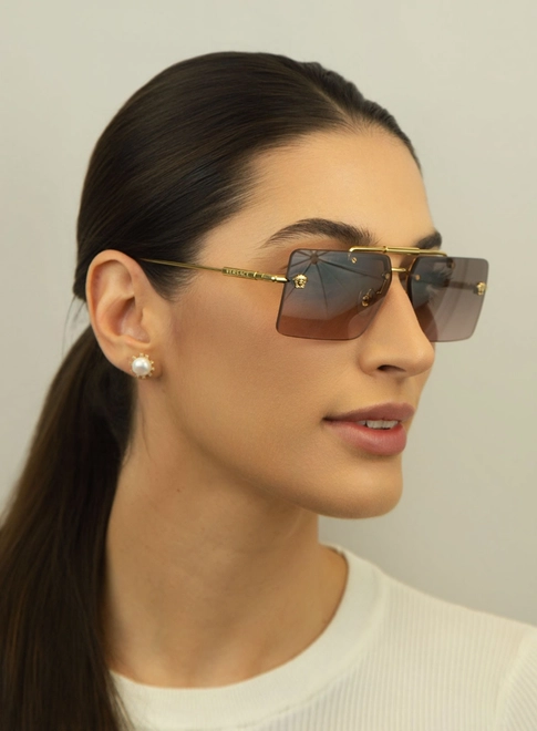 Óculos de Sol Versace 0VE2245 10025860 Metal Dourado com lentes na cor Rosa Degradê 5
