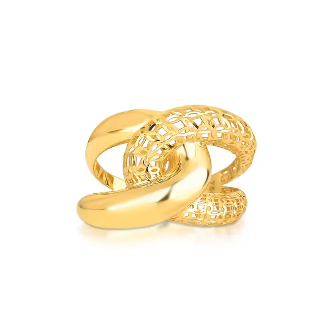 Anel aros entrelaçados ouro 18k filigrana fios lisos e Diamantados 3