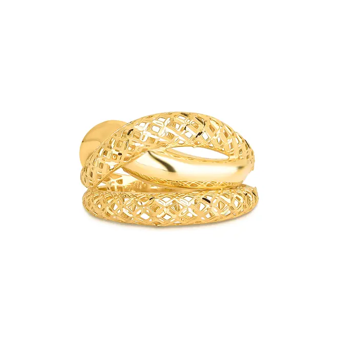 Anel filigrana ouro 18k três aros interligados fios lisos e Diamantados 3