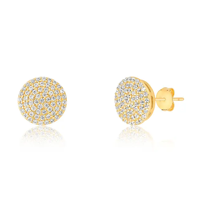 Brinco Stud redondo ouro 18k pavê de Zircônias 1