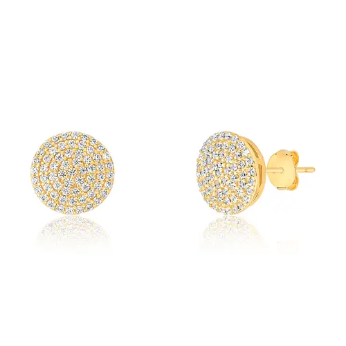 Brinco Stud redondo ouro 18k pavê de Zircônias