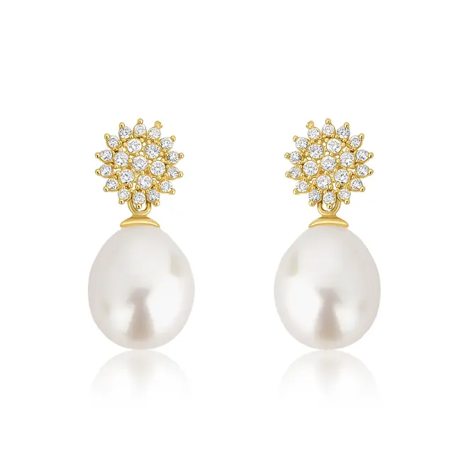 Brinco Soleil ouro 18k sol de Diamantes gotas de Pérolas Biwa 1