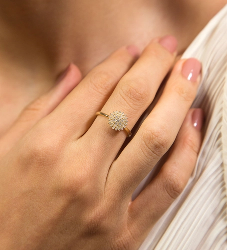 Anel Soleil ouro 18k sol cravejado de 27pts de Diamantes