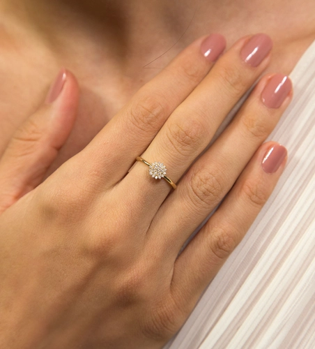 Anel Soleil ouro 18k sol cravejado de 13,4pts de Diamantes
