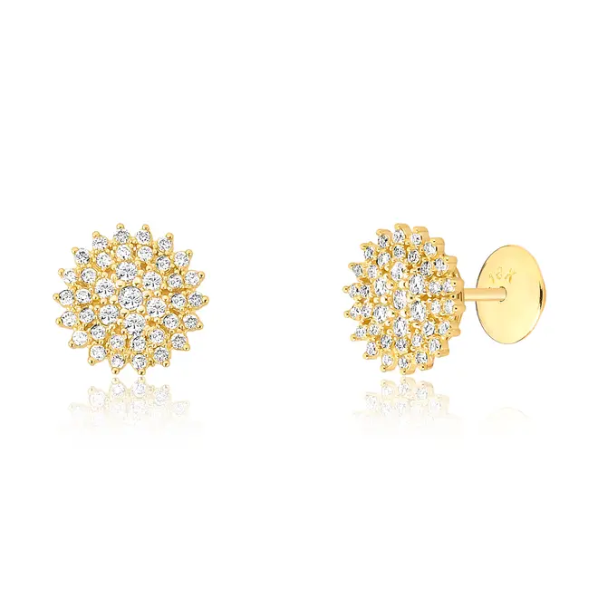 Brinco Soleil stud ouro 18k sol cravejado de Diamantes 1