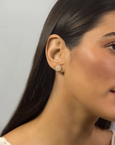 Brinco Soleil stud ouro 18k sol cravejado de Diamantes