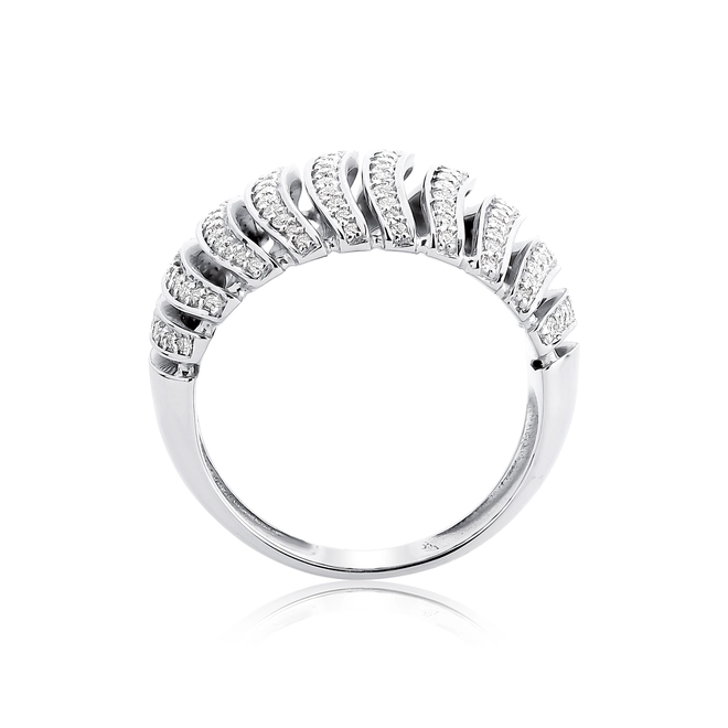 Anel Spiral ouro branco 18k abaulado espiral com 96pts de Diamantes 2