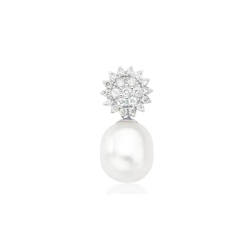 Pingente Soleil ouro branco 18k sol de Diamantes gota de Pérola de Arroz