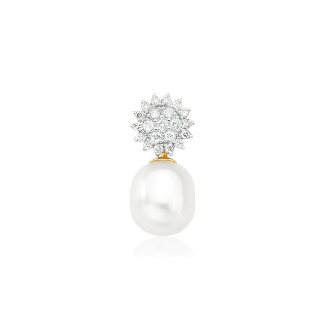 Pingente Soleil ouro 18k sol de Diamantes e gota de Pérola de Arroz 1