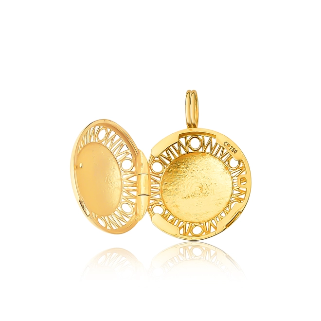 Pingente Wow Mom ouro 18k relicário redondo polido 2