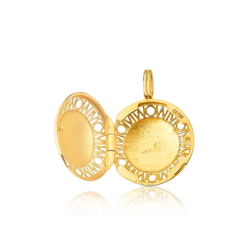 Pingente Wow Mom ouro 18k relicário redondo polido