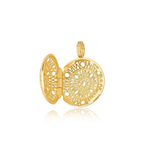 Pingente Wow Mom ouro 18k Relicário redondo vazado monograma Mom