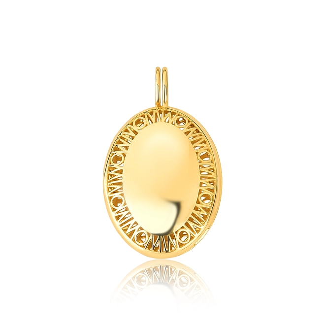 Pingente Wow Mom ouro 18k Relicário oval monograma Mom 1