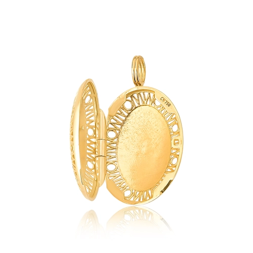Pingente Wow Mom ouro 18k Relicário oval monograma Mom