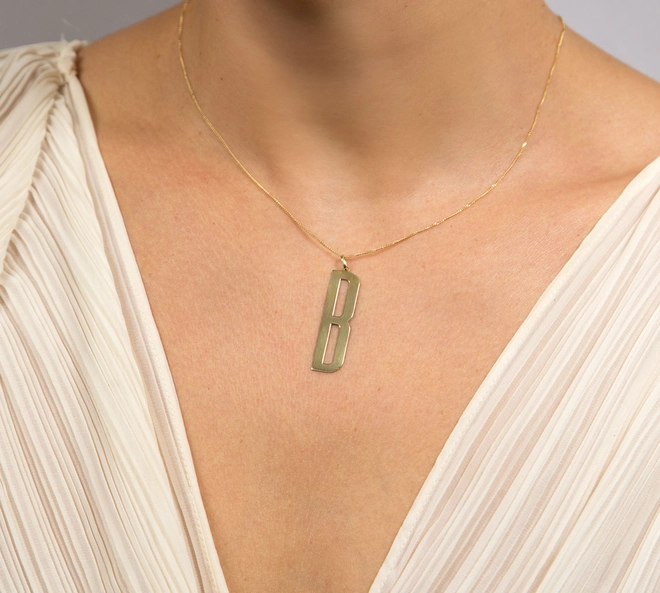Pingente Wow Mom ouro 18k letra "B" polida 3