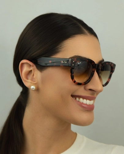 Óculos de Sol Ray-Ban Mega Hawkeye 0RB0298S 13345153 Propionato Rosa Mesclado com lentes na cor Marrom Degradê