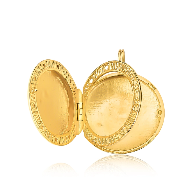 Pingente Wow Mom ouro 18k relicário redondo polido 2