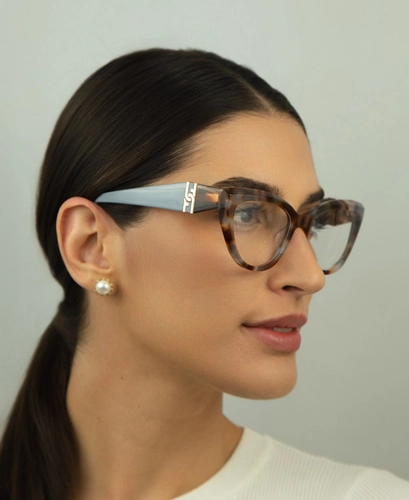 Óculos de Grau Furla VFU867 5403KA Acetato Marrom Mesclado e Cinza