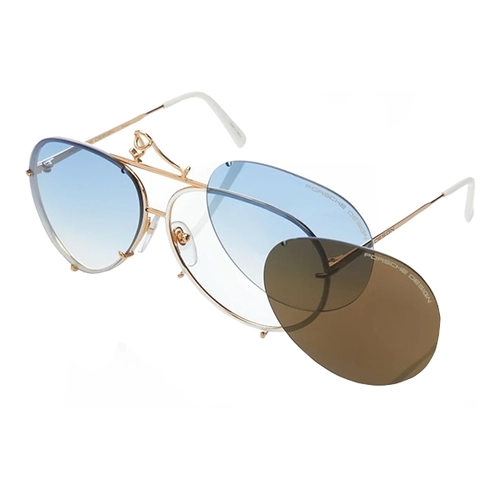 Óculos de Sol Porsche Design P8478 66W Titânio Dourado com lentes intercambiáveis na cor Azul ou Marrom