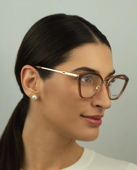 Óculos de Grau Furla VFU831 5308FC Acetato Marrom Transparente 5