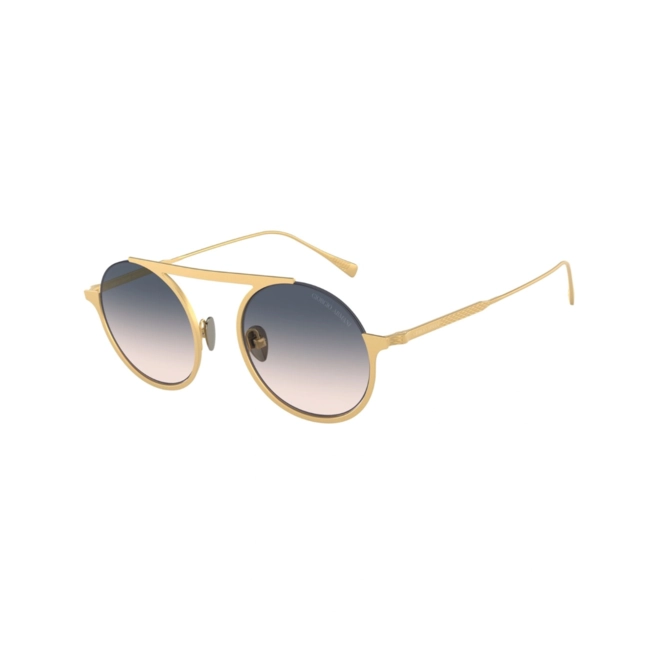 Óculos de Sol Giorgio Armani 0AR6146 3350I947 Metal Dourado Fosco com lentes na cor Marrom Claro Degradê Azul 1