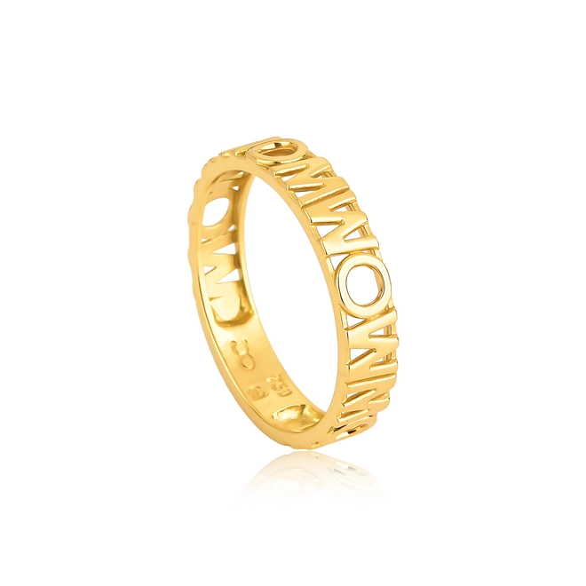 Anel monograma Wow mom ouro 18k vazado polido 1