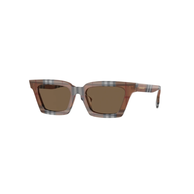 Óculos de Sol Burberry 0BE4392U 39667352 Acetato Marrom Xadrez com lentes na cor Marrom Escuro 1