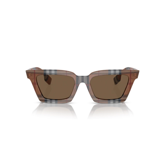 Óculos de Sol Burberry 0BE4392U 39667352 Acetato Marrom Xadrez com lentes na cor Marrom Escuro 2