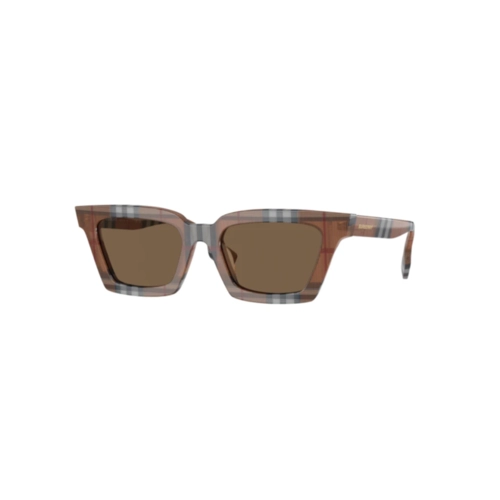 Óculos de Sol Burberry 0BE4392U 39667352 Acetato Marrom Xadrez com lentes na cor Marrom Escuro
