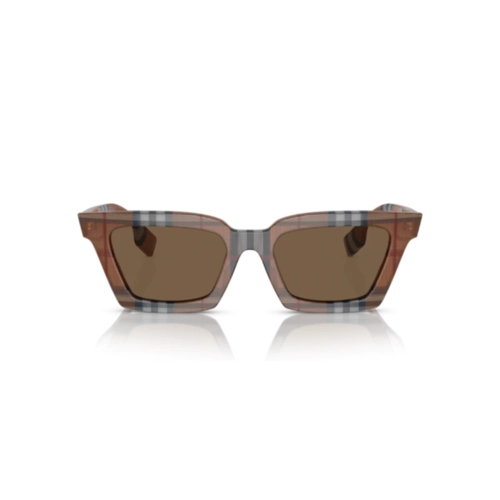 Óculos de Sol Burberry 0BE4392U 39667352 Acetato Marrom Xadrez com lentes na cor Marrom Escuro