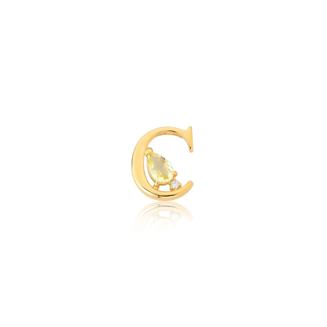 Pingente Roman ouro 18k letra "C" com gota de Green Gold e Diamante 1