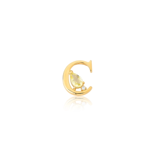 Pingente Roman ouro 18k letra "C" com gota de Green Gold e Diamante