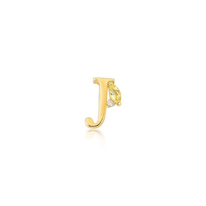 Pingente Roman ouro 18k letra "J" com navete de Green Gold e Diamante 1