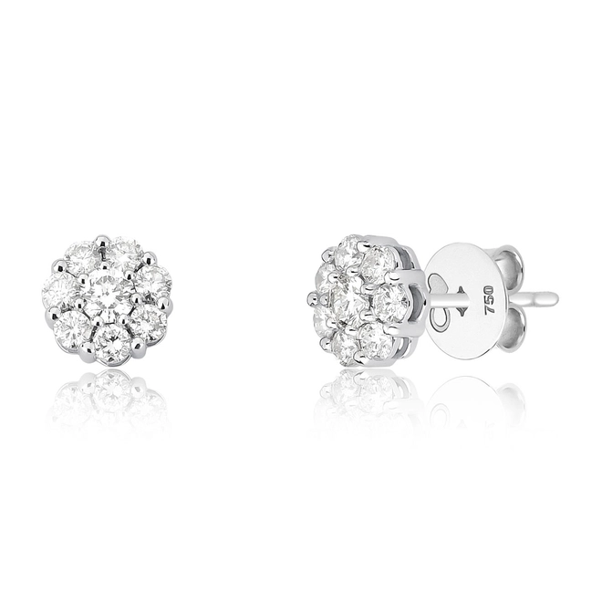 Brinco Diamond Flowers Stud flor ouro branco 18k com 127pts de Diamantes o par 1
