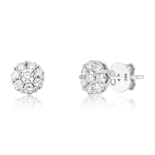 Brinco Diamond Flowers Stud flor ouro branco 18k com 127pts de Diamantes o par