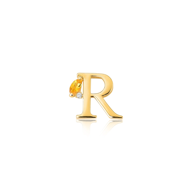 Pingente Roman ouro 18k letra "R" com navete de Citrino e Diamante 1