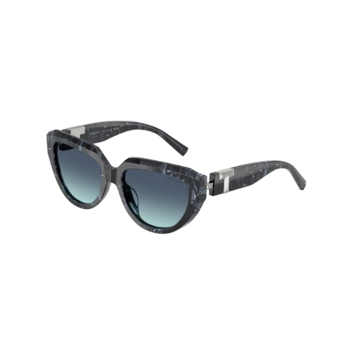 Óculos de Sol Tiffany 0TF4238U 84349S55 Acetato Preto Listrado com lentes na cor Azul Degradê