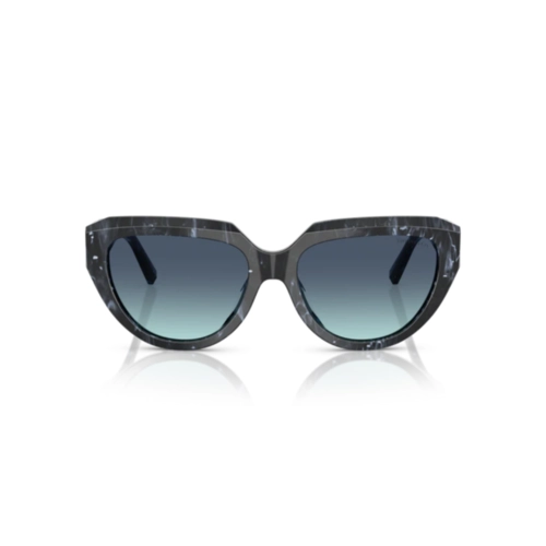 Óculos de Sol Tiffany 0TF4238U 84349S55 Acetato Preto Listrado com lentes na cor Azul Degradê