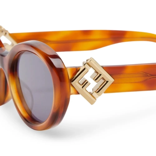 Óculos de Sol Fendi FE40140U_5356V Acetato Marrom Claro Mesclado com lentes na cor Azul