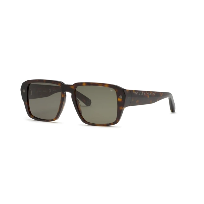 Óculos de Sol Philipp Plein SPP081 550722 Acetato Marrom Mesclado com lentes na cor Verde 1