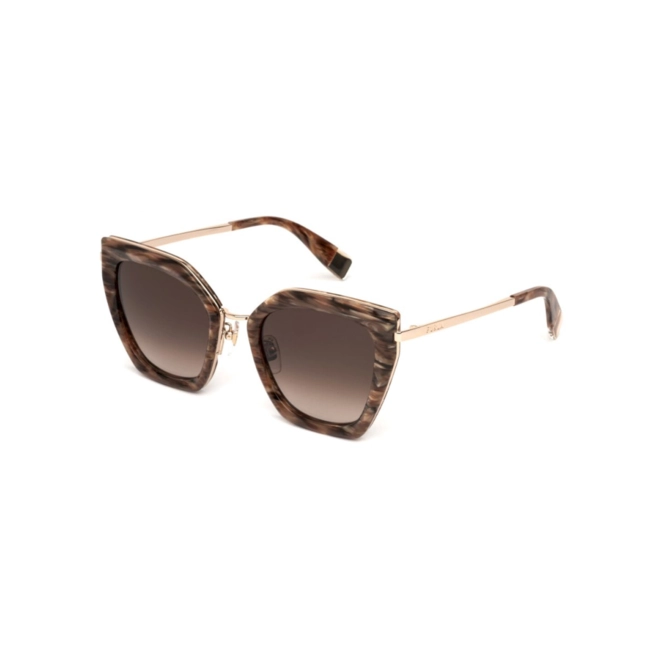 Óculos de Sol Furla SFU821 5207HL Metal e Acetato Marrom Mesclado e Dourado com lentes na cor Marrom Degradê 1