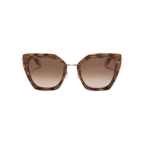 Óculos de Sol Furla SFU821 5207HL Metal e Acetato Marrom Mesclado e Dourado com lentes na cor Marrom Degradê