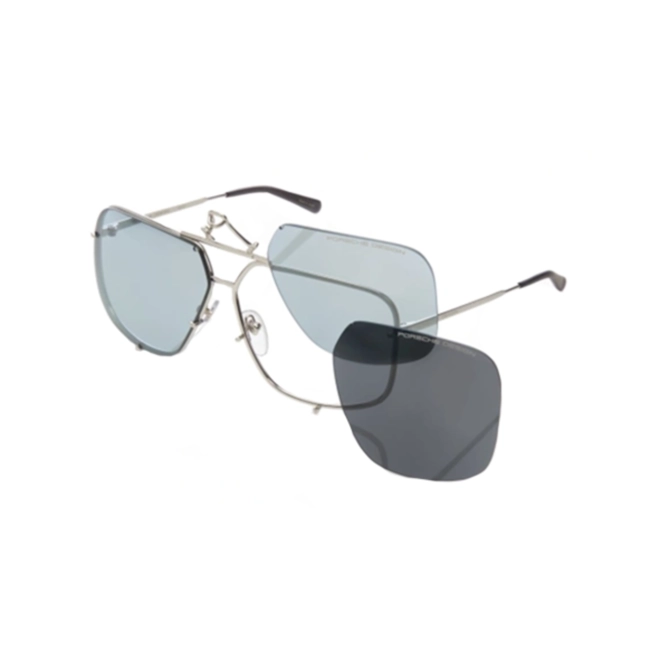 Óculos de Sol Porsche Design P8928 67C Titânio Prata com lentes intercambiáveis na cor Azul e Cinza 1